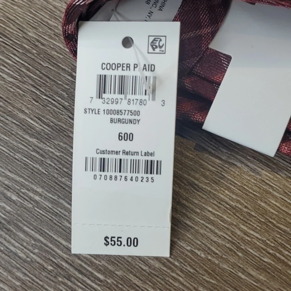 Bar III Burgundy Cooper‎ Plaid Skinny Tie